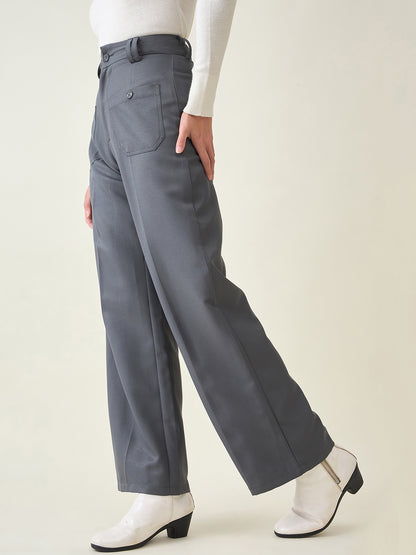Tailored Twill Trousers with Button Flap Pockets