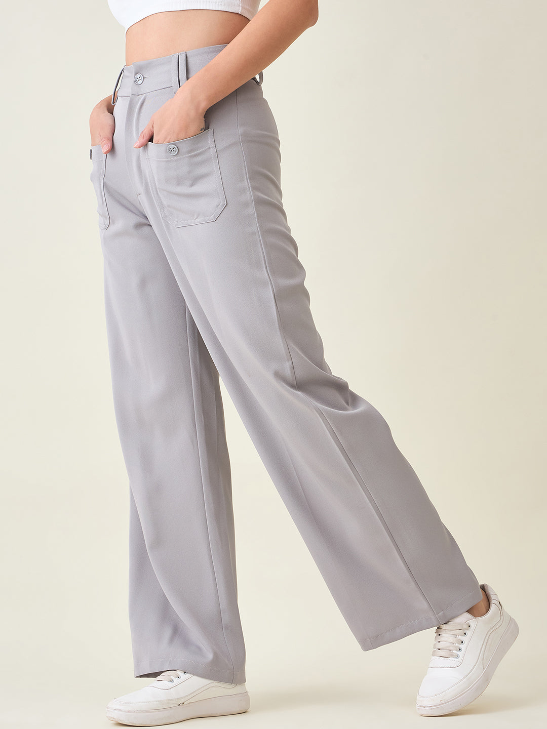Tailored Twill Trousers with Button Flap Pockets