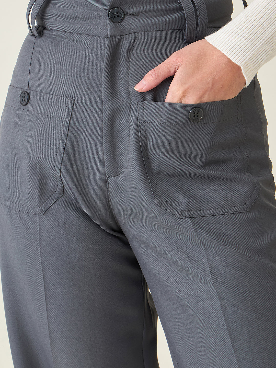Tailored Twill Trousers with Button Flap Pockets