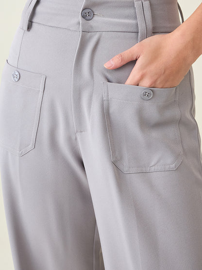 Tailored Twill Trousers with Button Flap Pockets