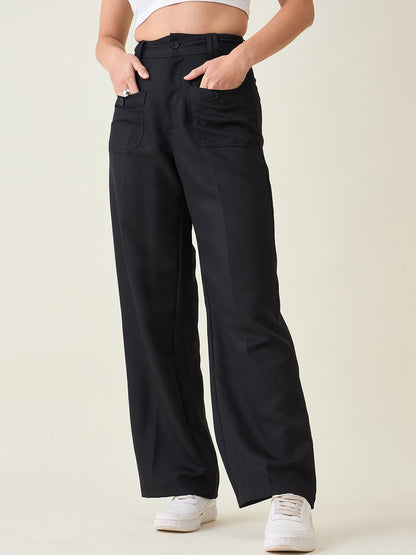 Tailored Twill Trousers with Button Flap Pockets