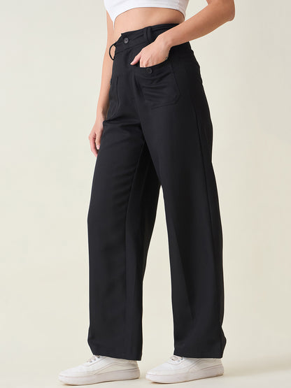 Tailored Twill Trousers with Button Flap Pockets