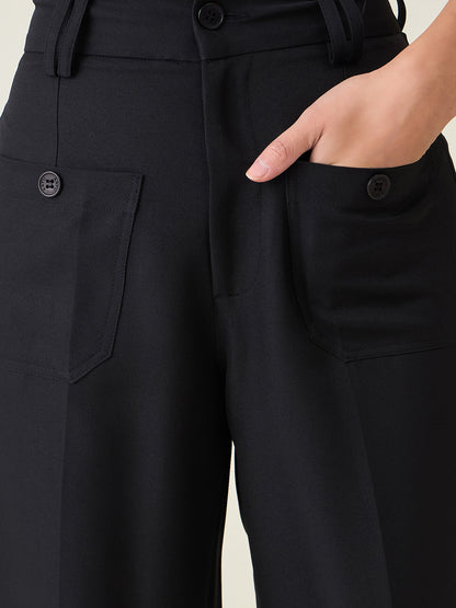 Tailored Twill Trousers with Button Flap Pockets