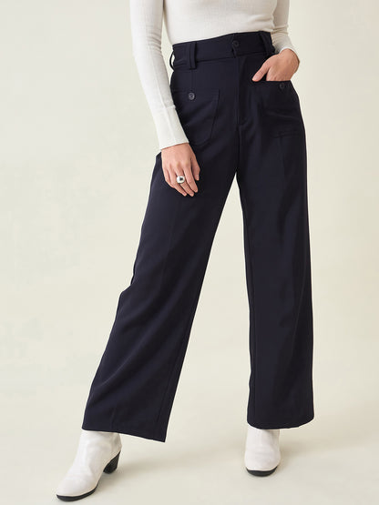 Tailored Twill Trousers with Button Flap Pockets