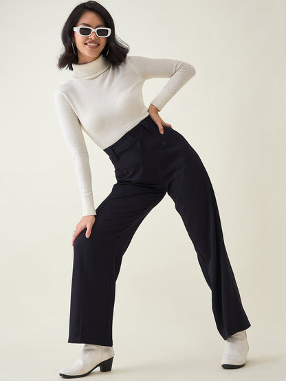 Tailored Twill Trousers with Button Flap Pockets