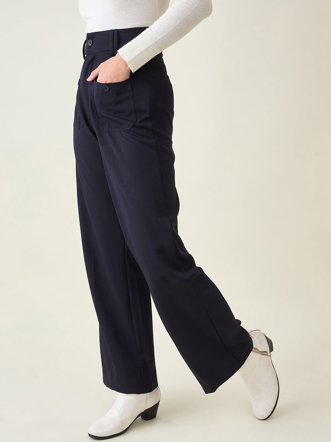 Tailored Twill Trousers with Button Flap Pockets
