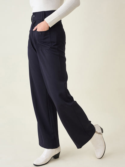 Tailored Twill Trousers with Button Flap Pockets