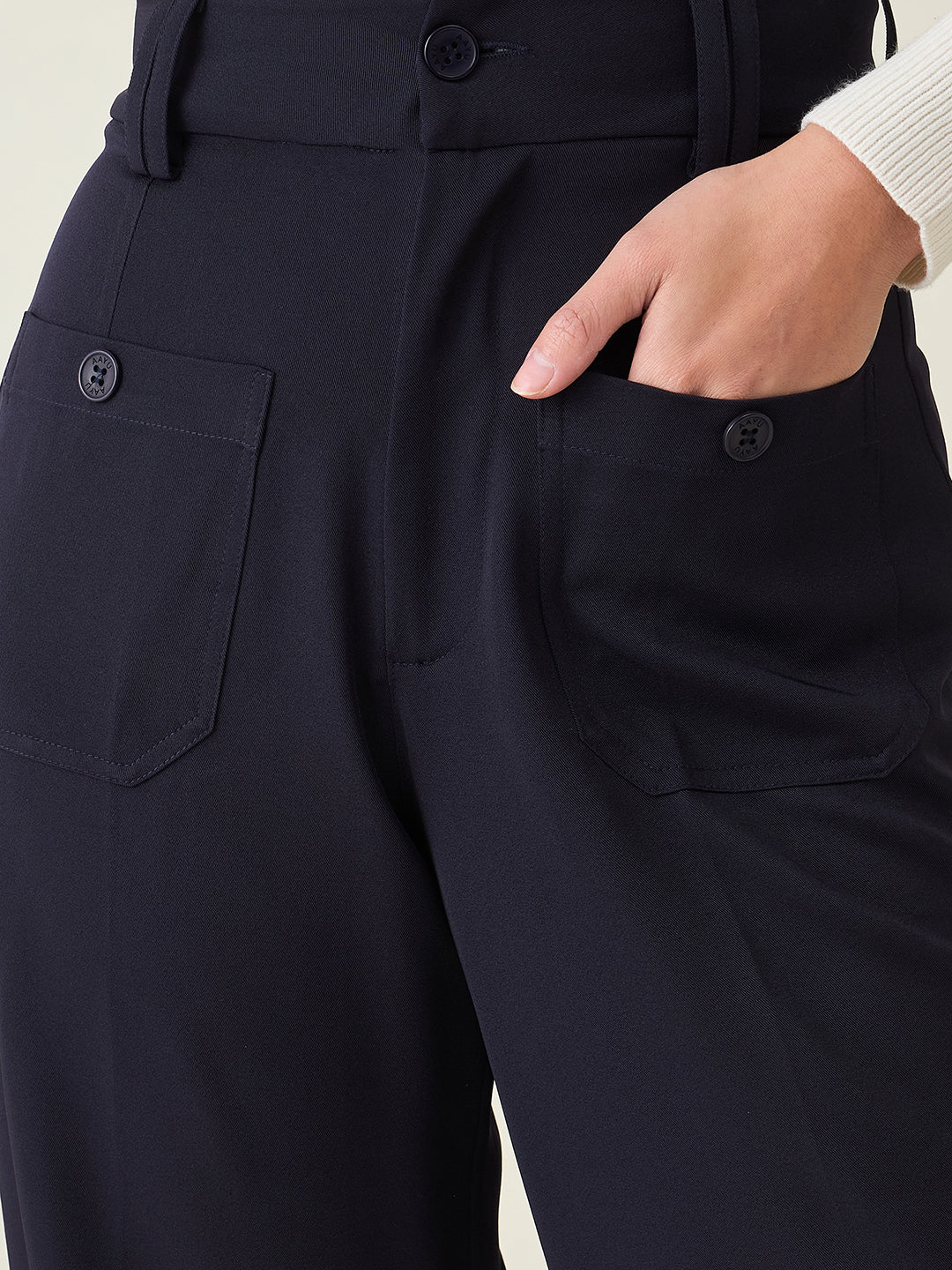 Tailored Twill Trousers with Button Flap Pockets