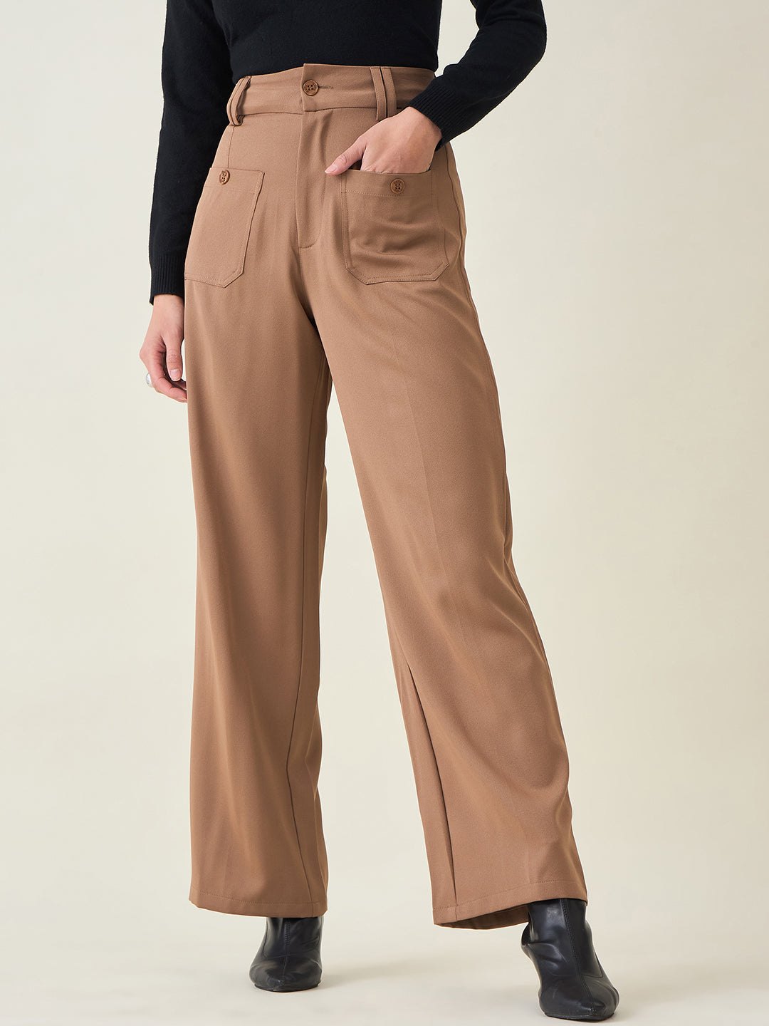 Tailored Twill Trousers with Button Flap Pockets