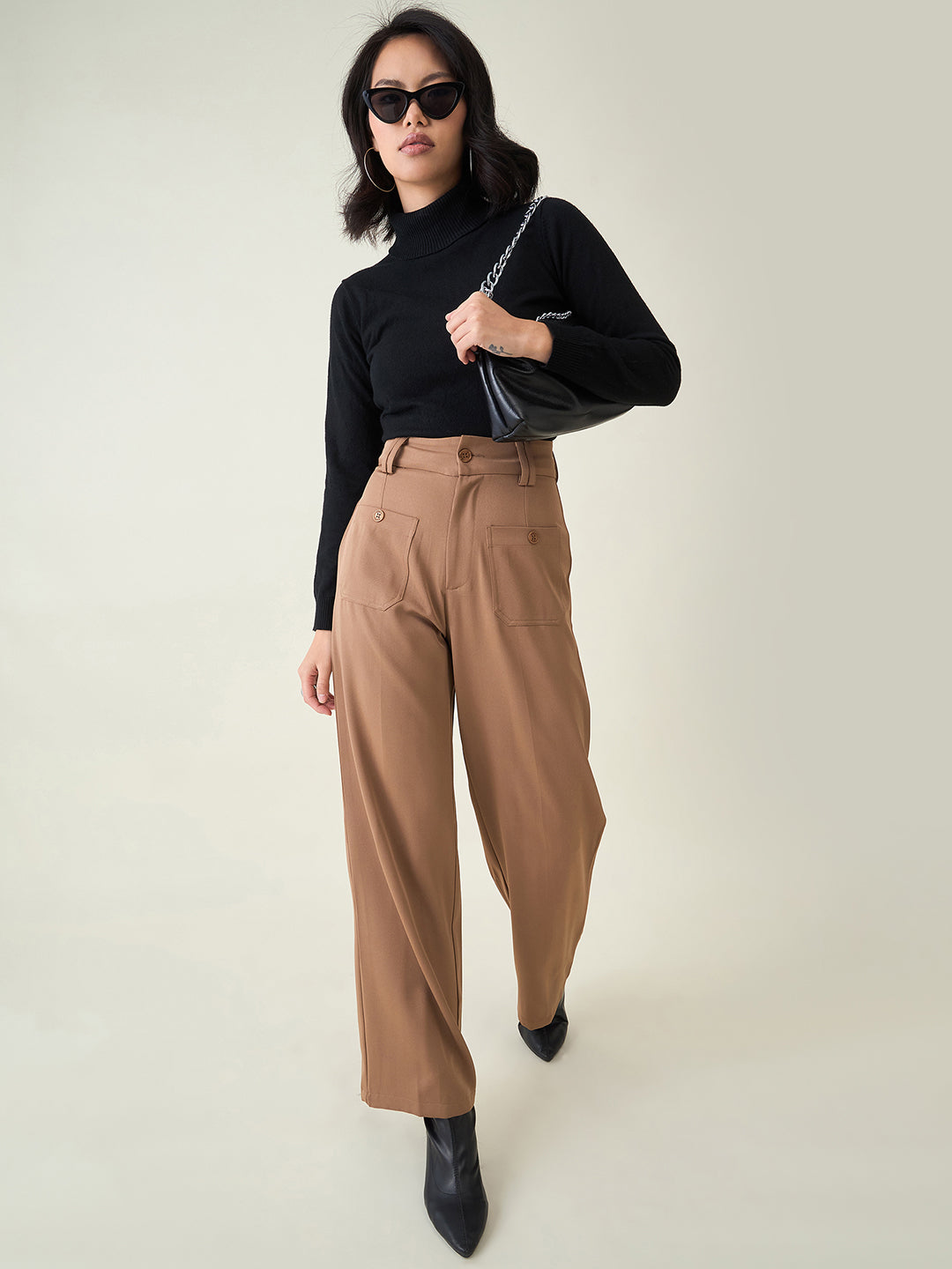 Tailored Twill Trousers with Button Flap Pockets