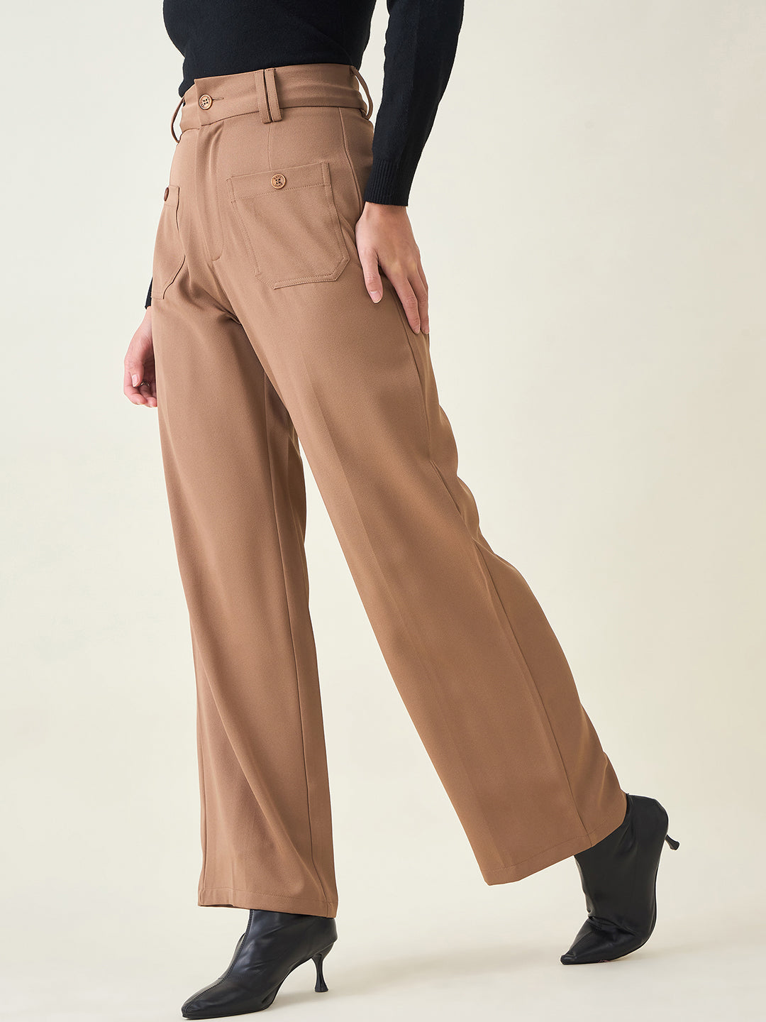 Tailored Twill Trousers with Button Flap Pockets