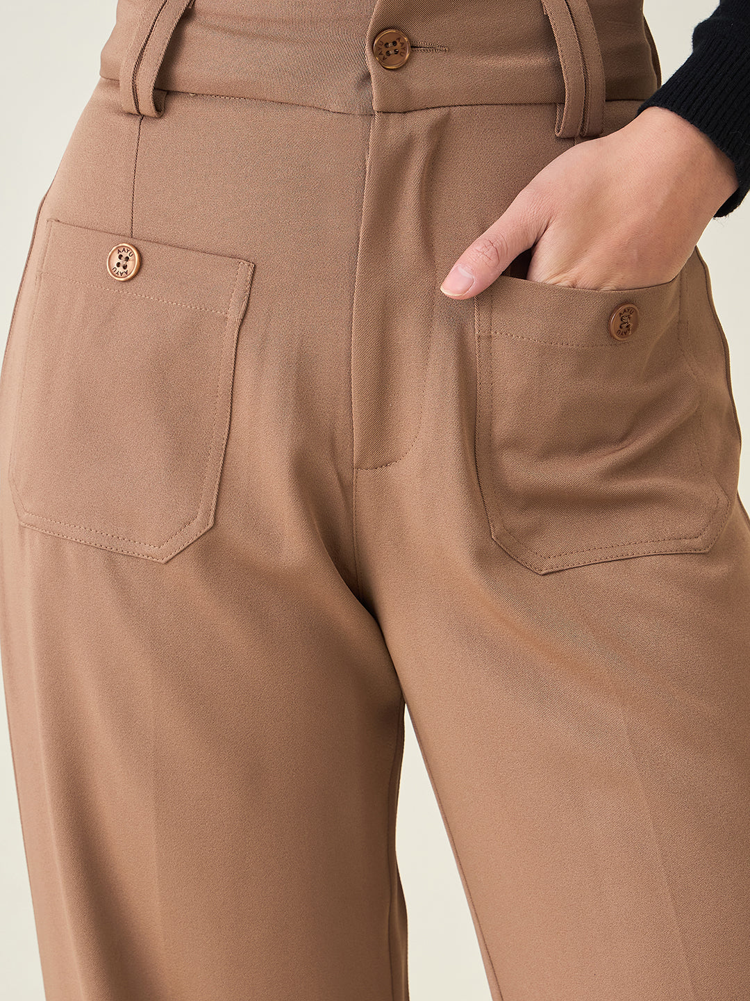 Tailored Twill Trousers with Button Flap Pockets