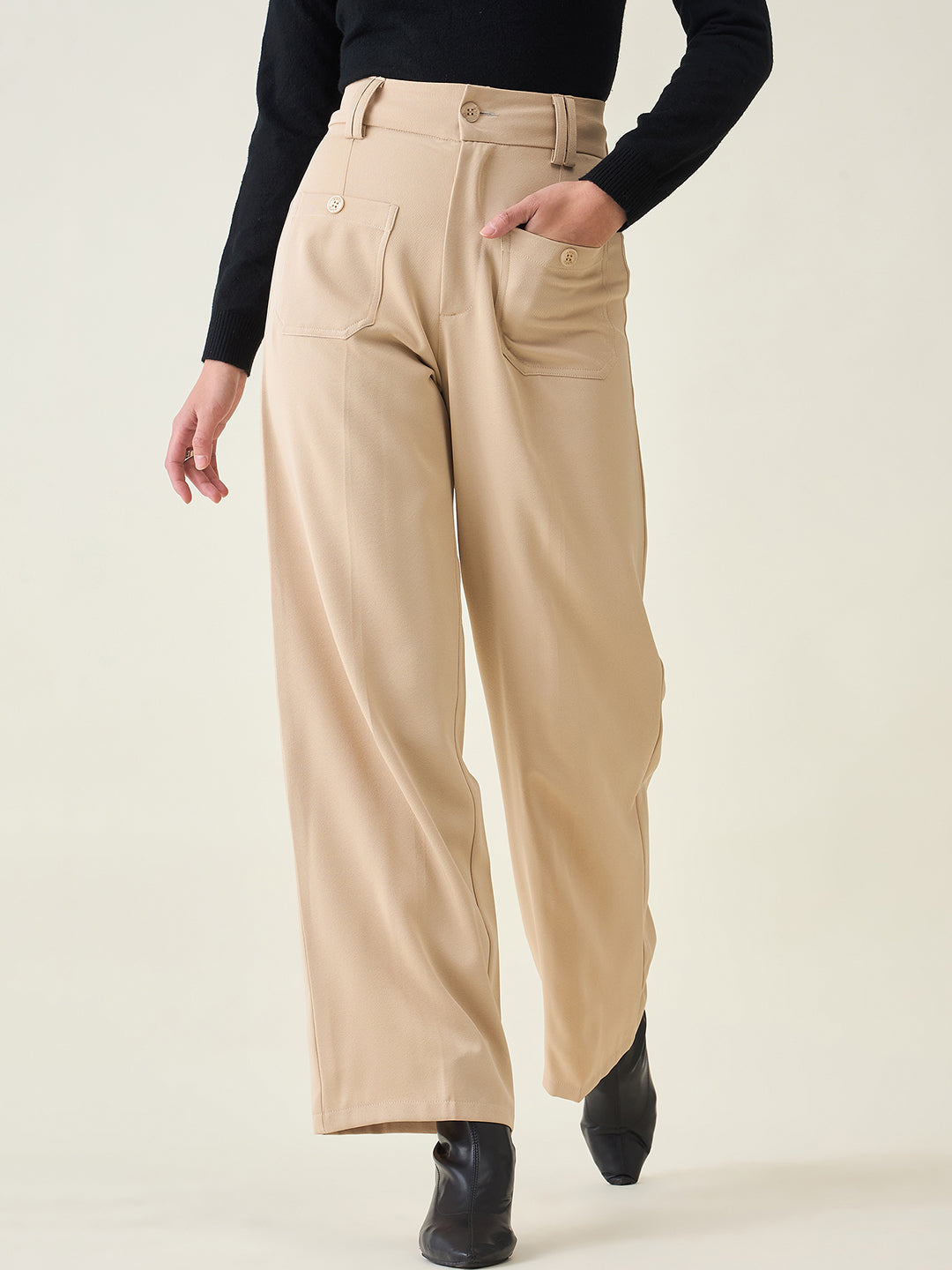 Tailored Twill Trousers with Button Flap Pockets