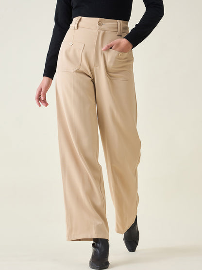 Tailored Twill Trousers with Button Flap Pockets