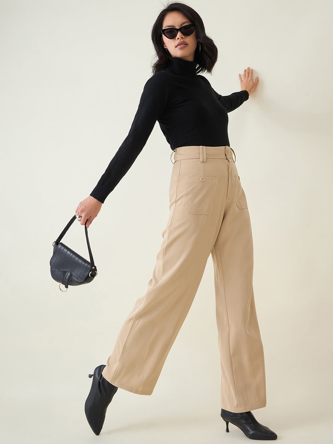 Tailored Twill Trousers with Button Flap Pockets
