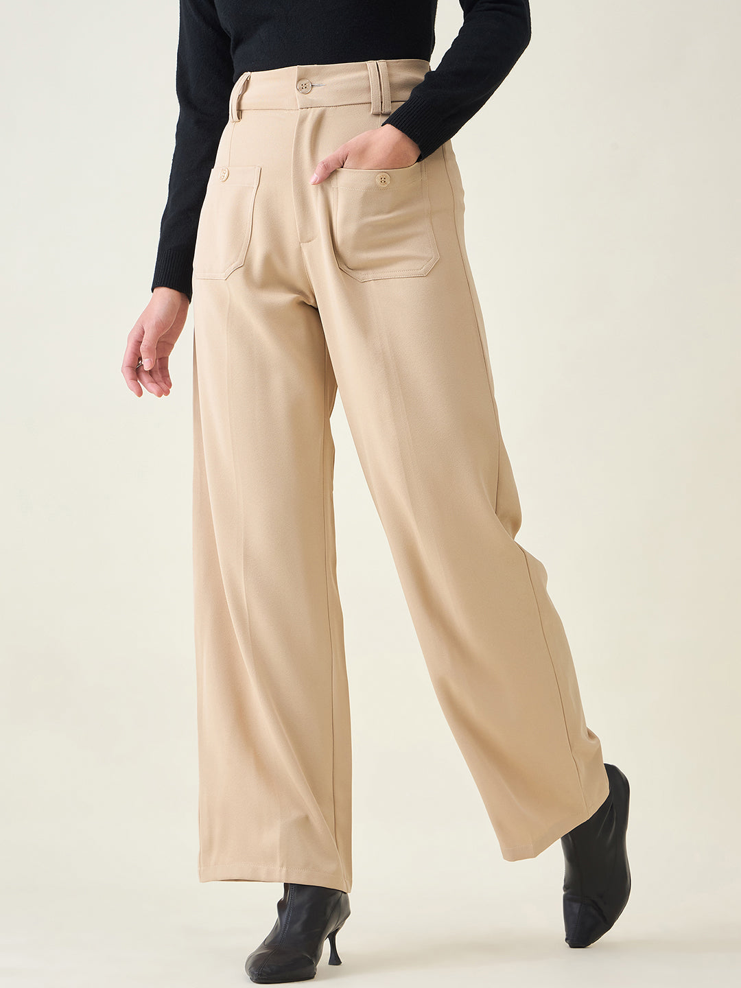 Tailored Twill Trousers with Button Flap Pockets