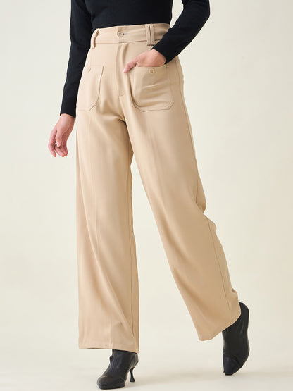 Tailored Twill Trousers with Button Flap Pockets