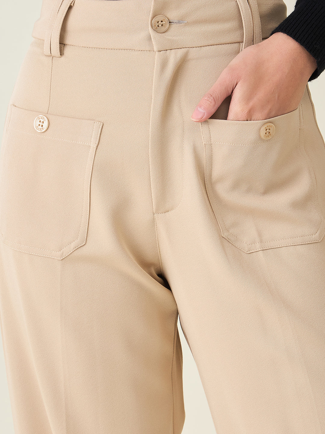Tailored Twill Trousers with Button Flap Pockets