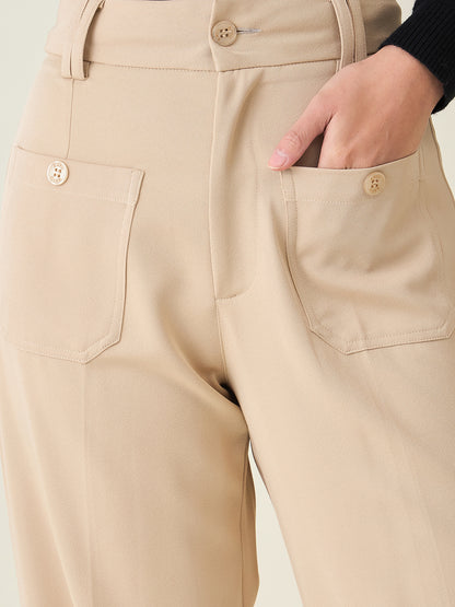 Tailored Twill Trousers with Button Flap Pockets