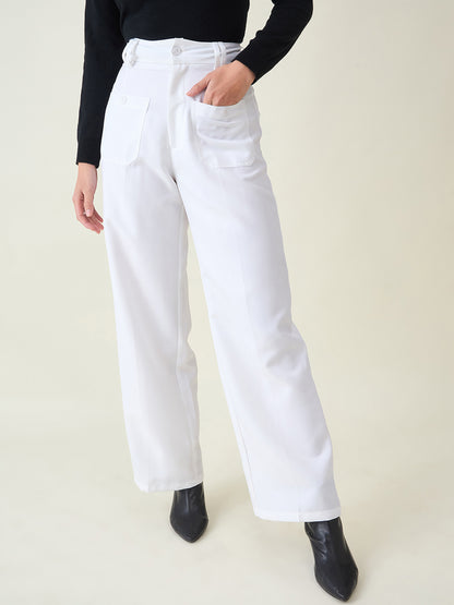 Tailored Twill Trousers with Button Flap Pockets
