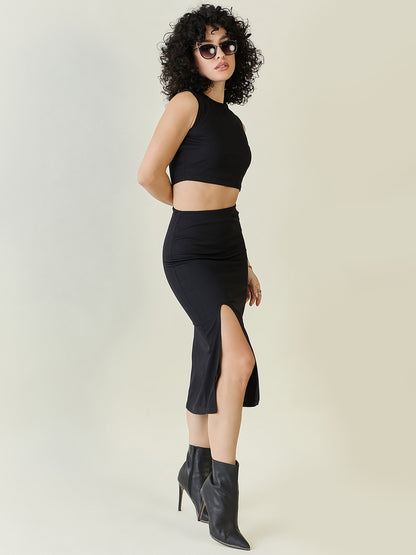 Textured Knit Crop Top and Slit Skirt Set