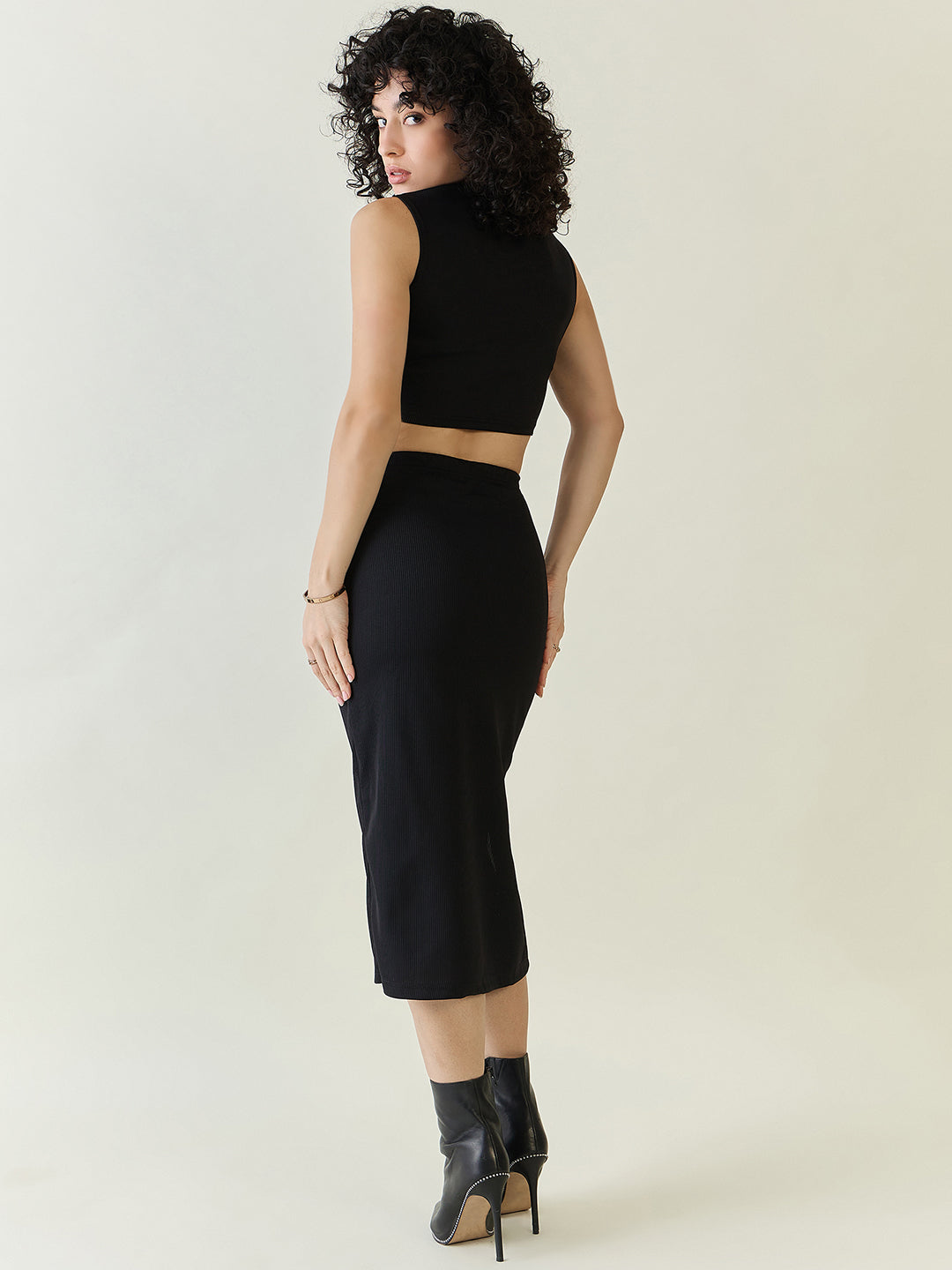 Textured Knit Crop Top and Slit Skirt Set
