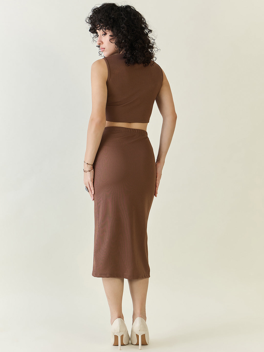 Textured Knit Crop Top and Slit Skirt Set