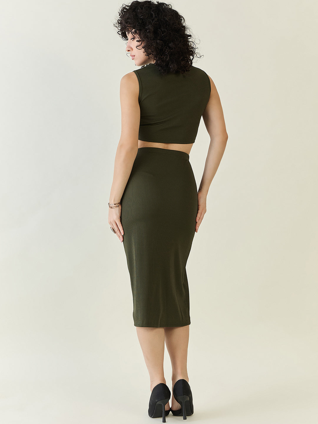 Textured Knit Crop Top and Slit Skirt Set