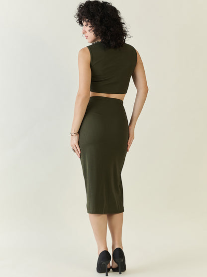 Textured Knit Crop Top and Slit Skirt Set