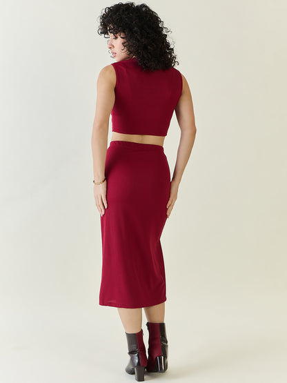 Textured Knit Crop Top and Slit Skirt Set