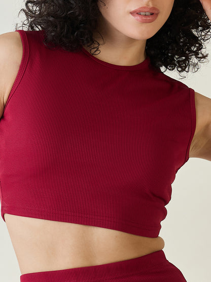 Textured Knit Crop Top and Slit Skirt Set