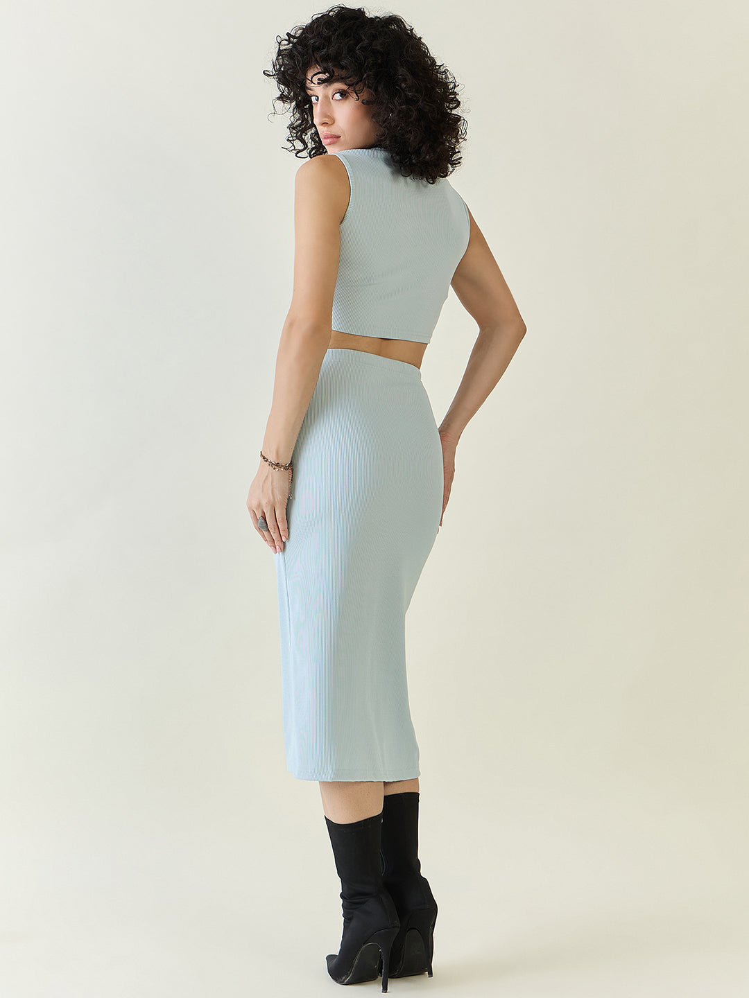 Textured Knit Crop Top and Slit Skirt Set