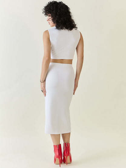 Textured Knit Crop Top and Slit Skirt Set