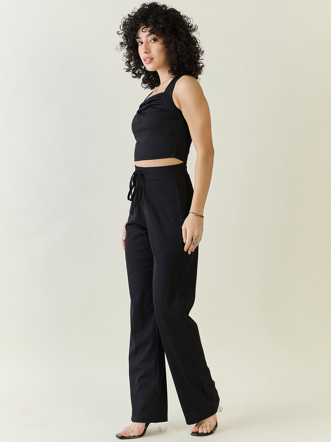 Textured Knit Square Neck Strap Co-ord Set