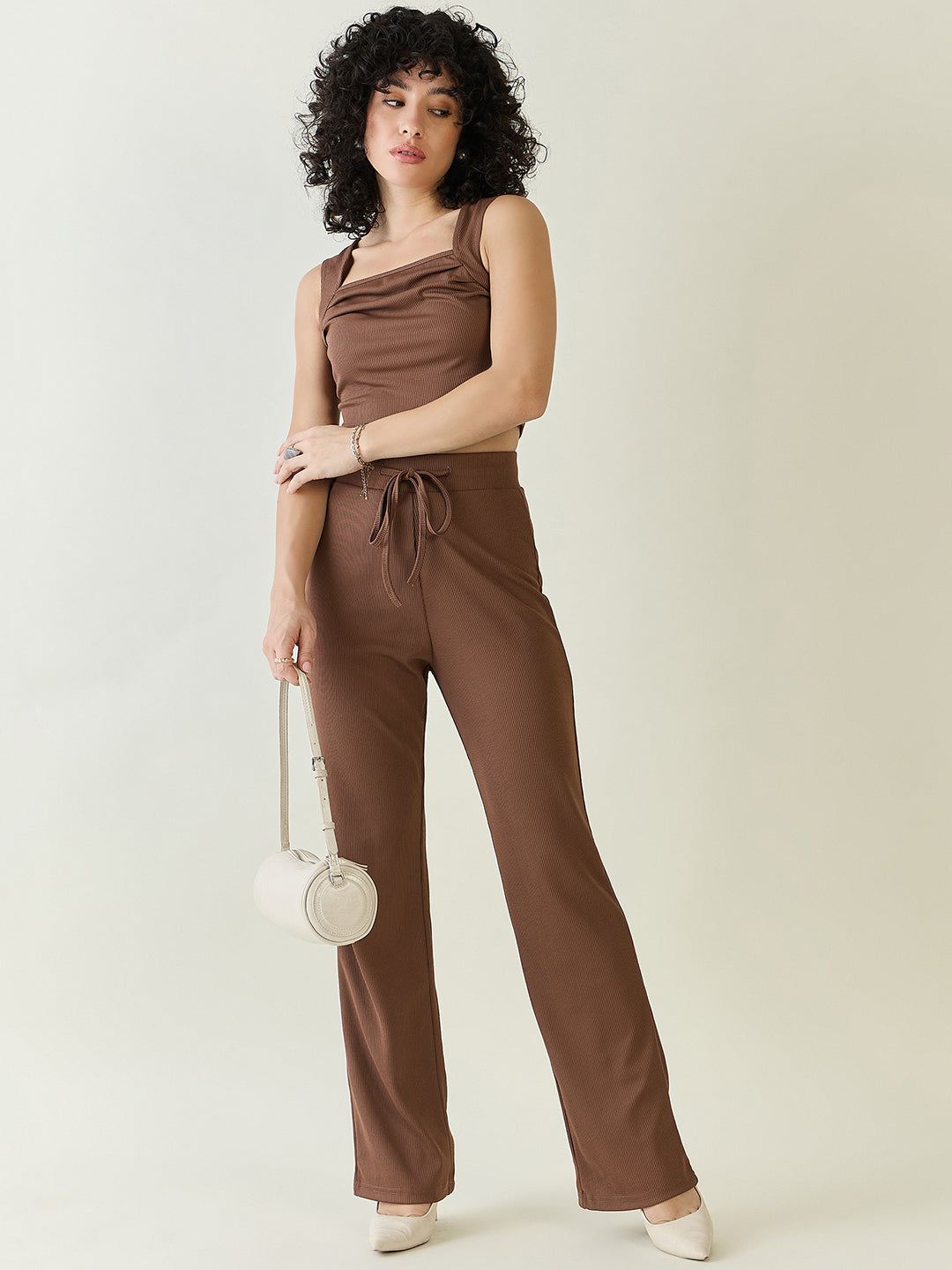 Textured Knit Square Neck Strap Co-ord Set