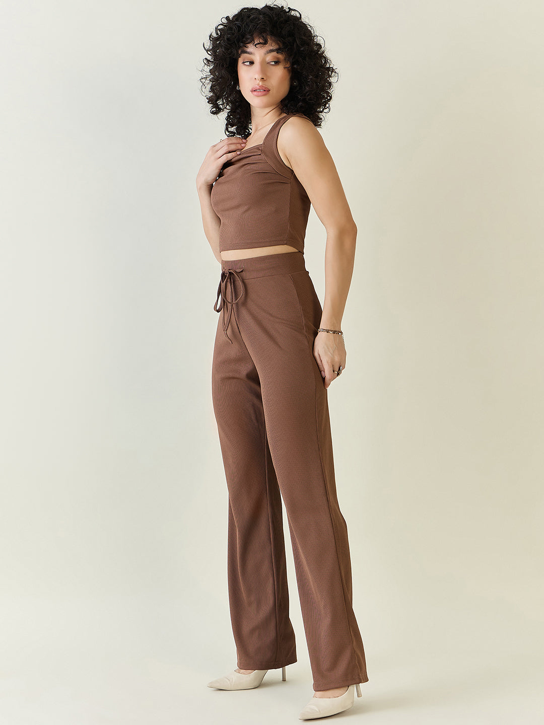 Textured Knit Square Neck Strap Co-ord Set