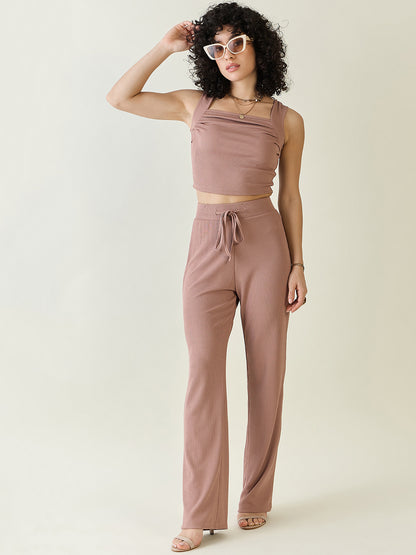 Textured Knit Square Neck Strap Co-ord Set