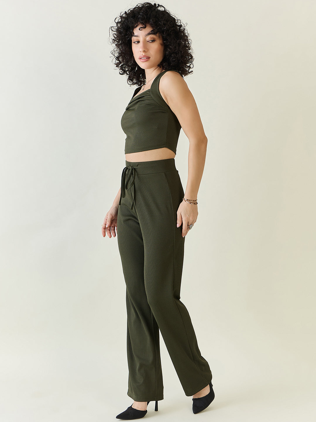 Textured Knit Square Neck Strap Co-ord Set