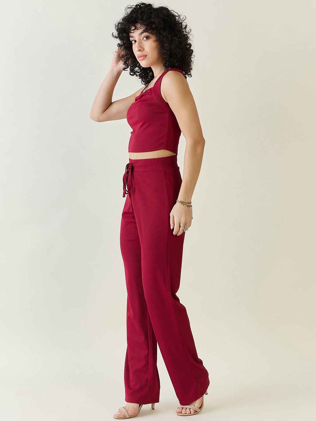 Textured Knit Square Neck Strap Co-ord Set