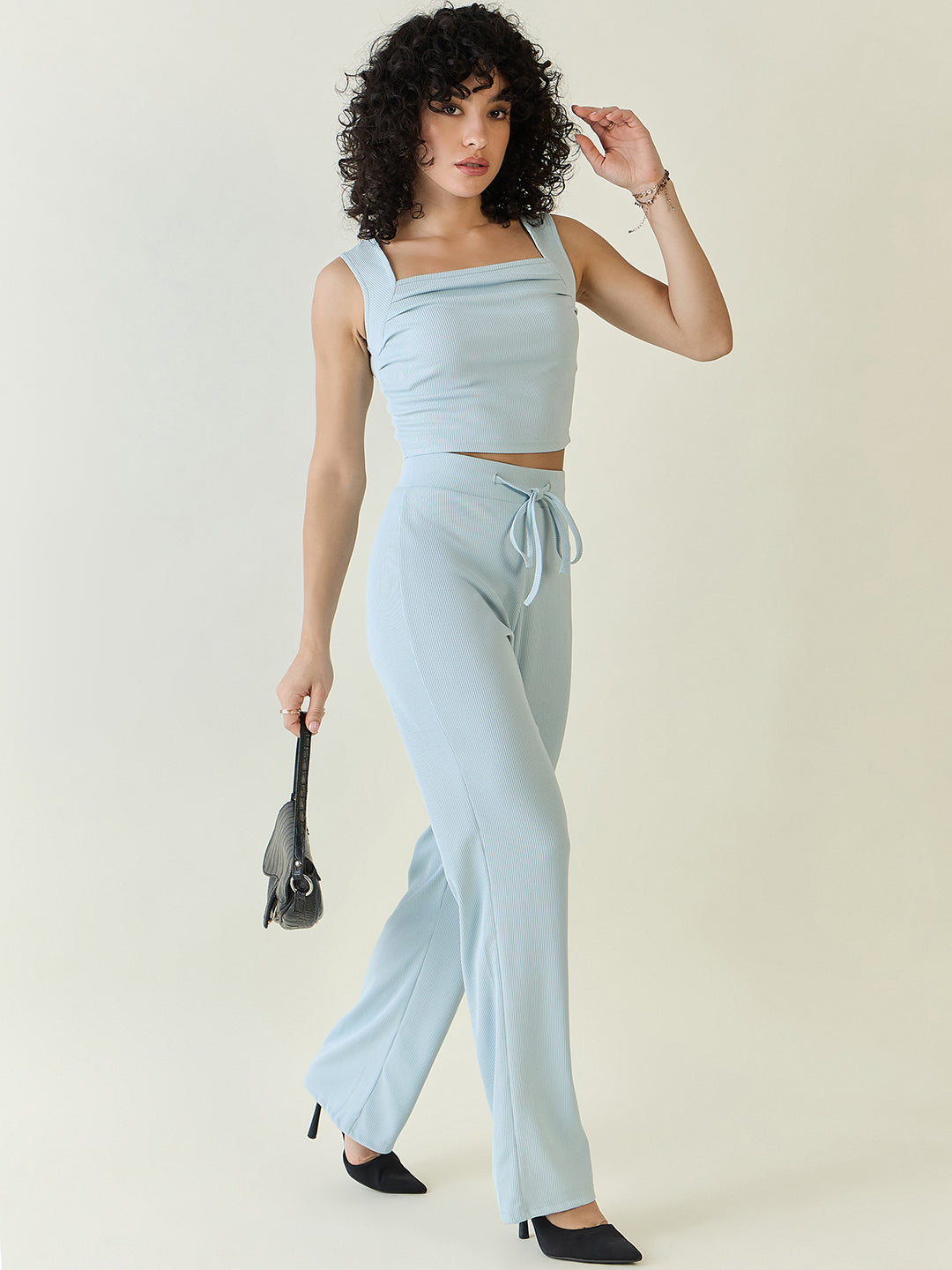 Textured Knit Square Neck Strap Co-ord Set