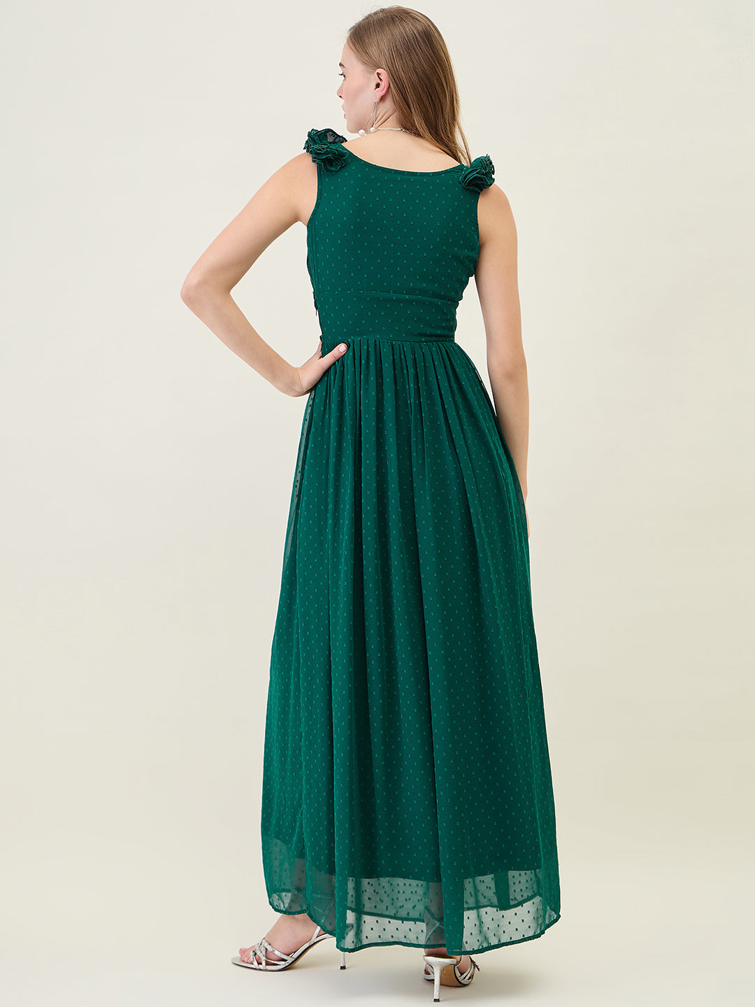 V-Neck Maxi Dress with Ruffle Shoulders and Cut-Outs
