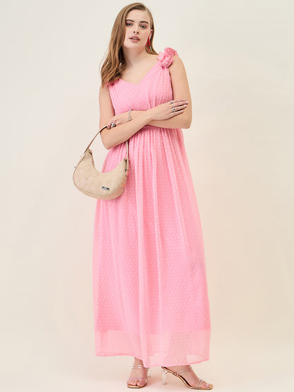 V-Neck Maxi Dress with Ruffle Shoulders and Cut-Outs