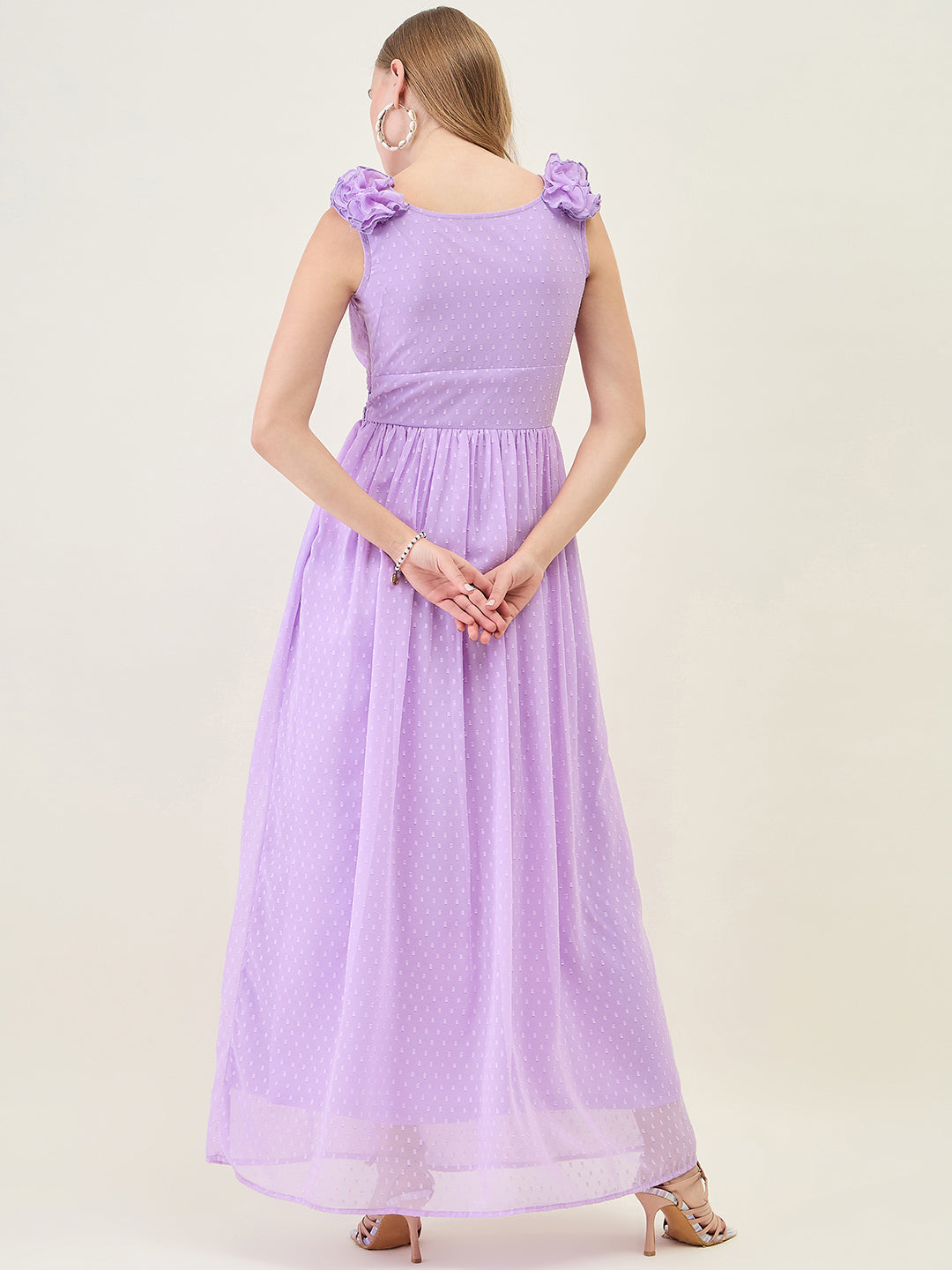 V-Neck Maxi Dress with Ruffle Shoulders and Cut-Outs