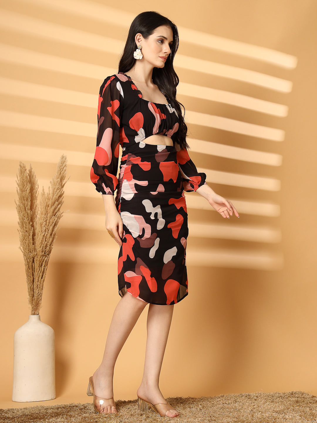 Women's Abstract Print Bodycon Cut-Out Dress
