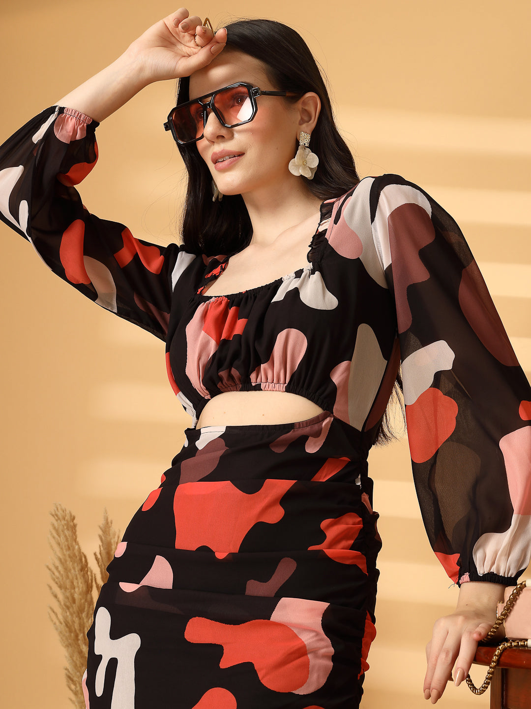 Women's Abstract Print Bodycon Cut-Out Dress