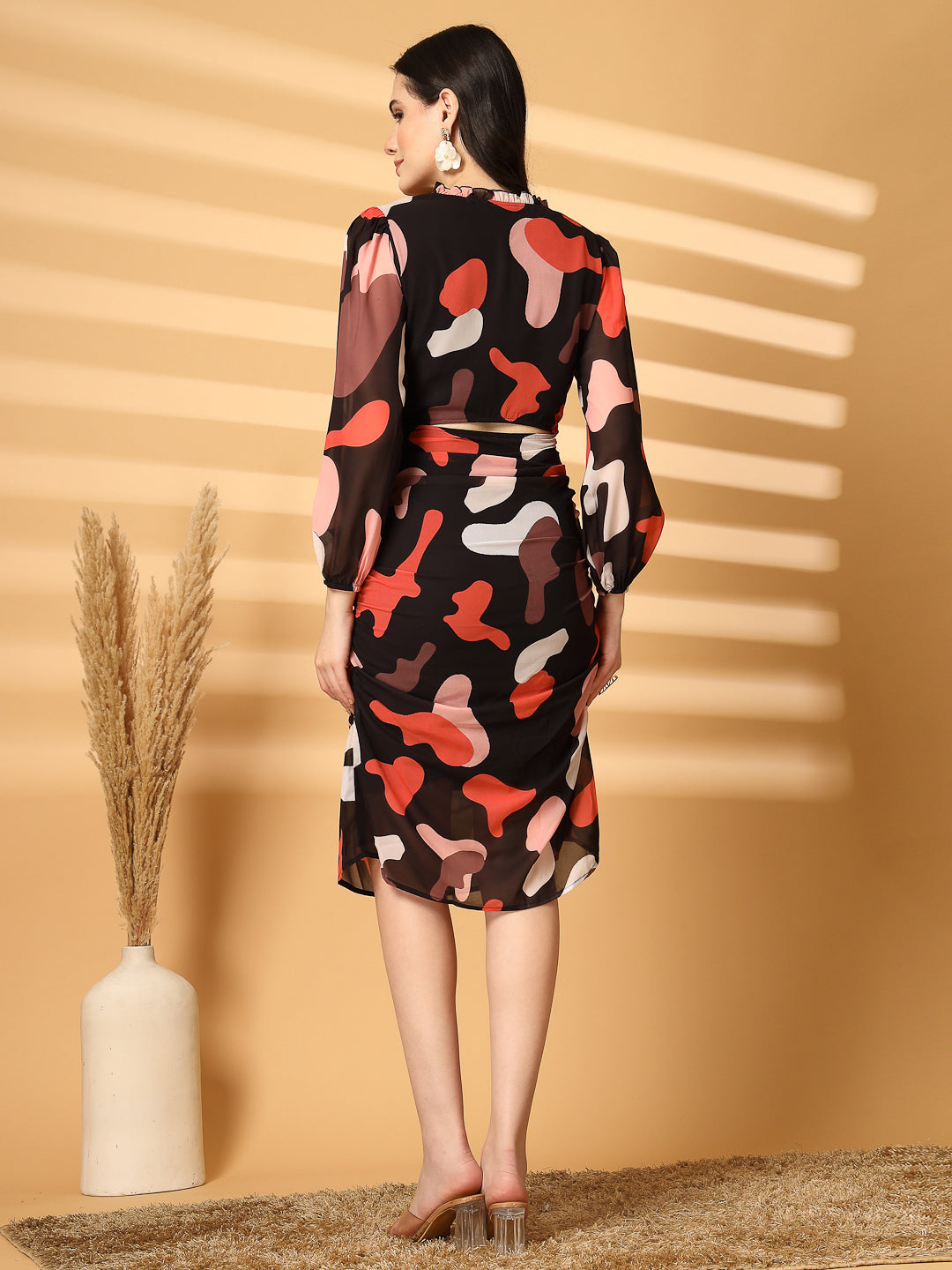 Women's Abstract Print Bodycon Cut-Out Dress