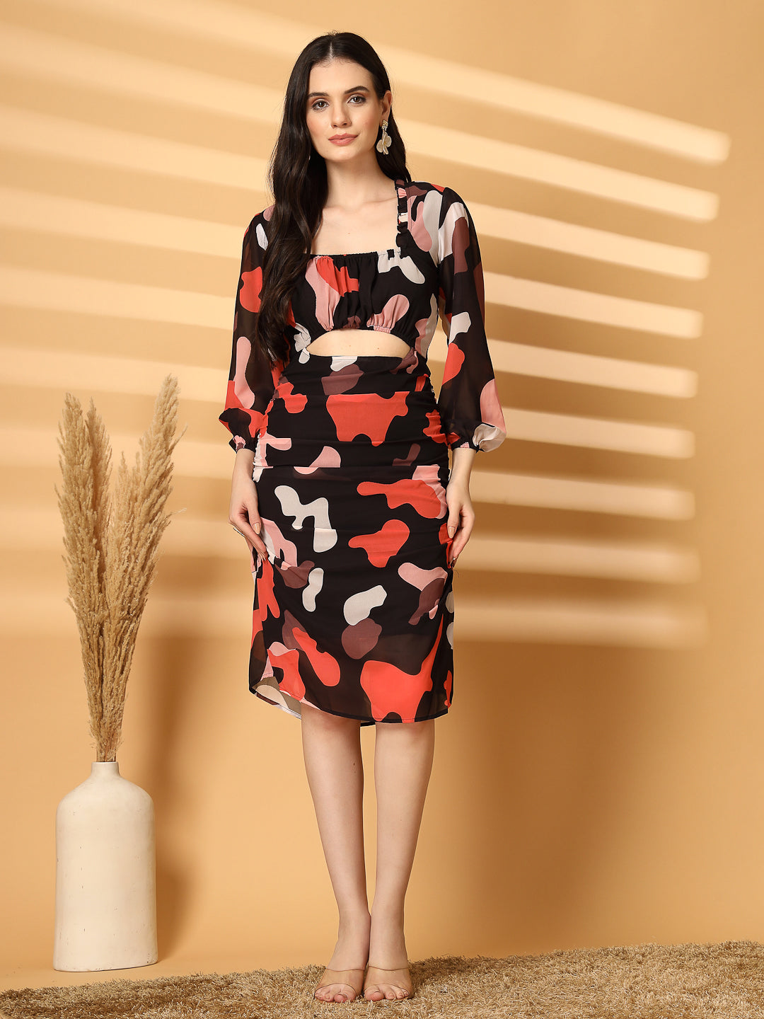 Women's Abstract Print Bodycon Cut-Out Dress