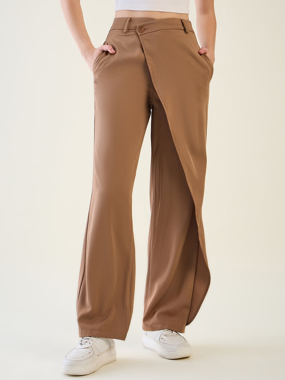Wrap-Front Trousers with Contoured Waist