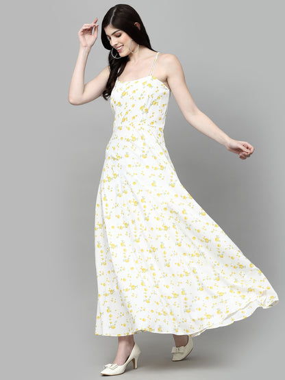AAYU Women Maxi White & Yellow Dress