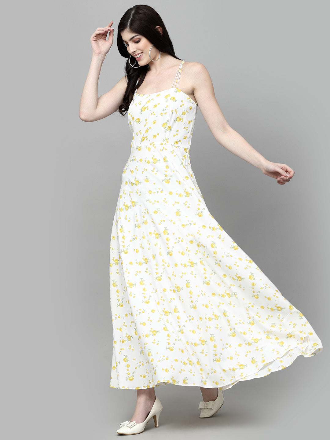 AAYU Women Maxi White & Yellow Dress